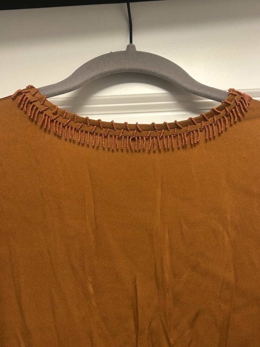 Kobi Halperin Shirt Medium Silk Stretch Beaded Peasant Blouse Burnt Orange Beads - Picture 15 of 16
